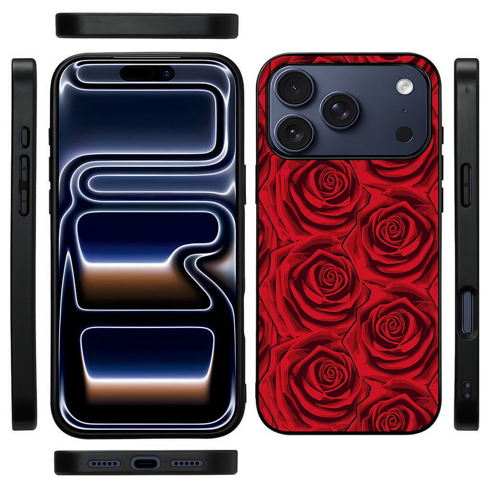 Zijkant van het Red Roses hoesje voor de iPhone 18 Pro Max met zwarte TPU-rand