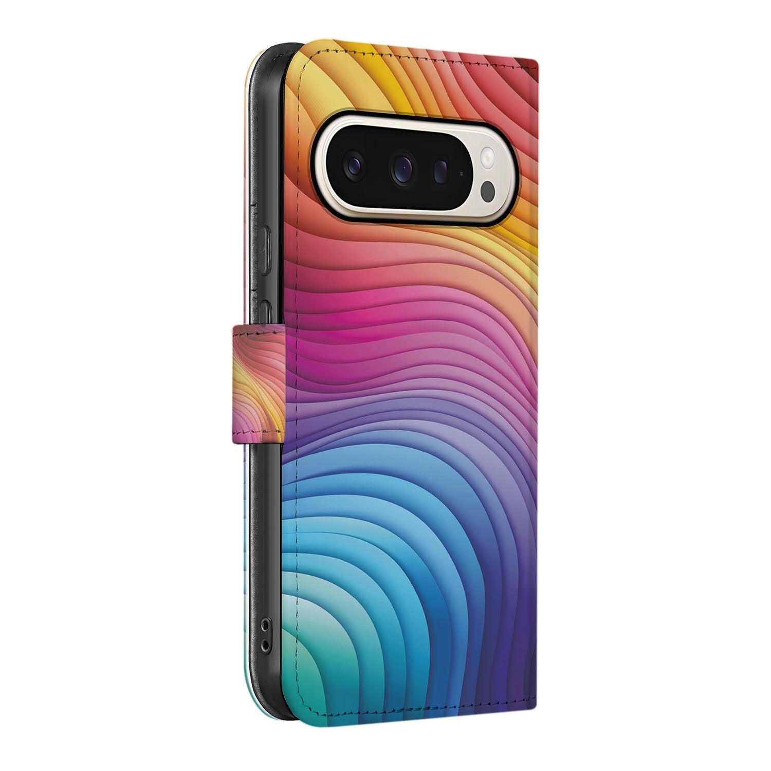 Regenboog Google Pixel 10 Pro Bookcase Hoesje golvende regenboogprint aanzicht