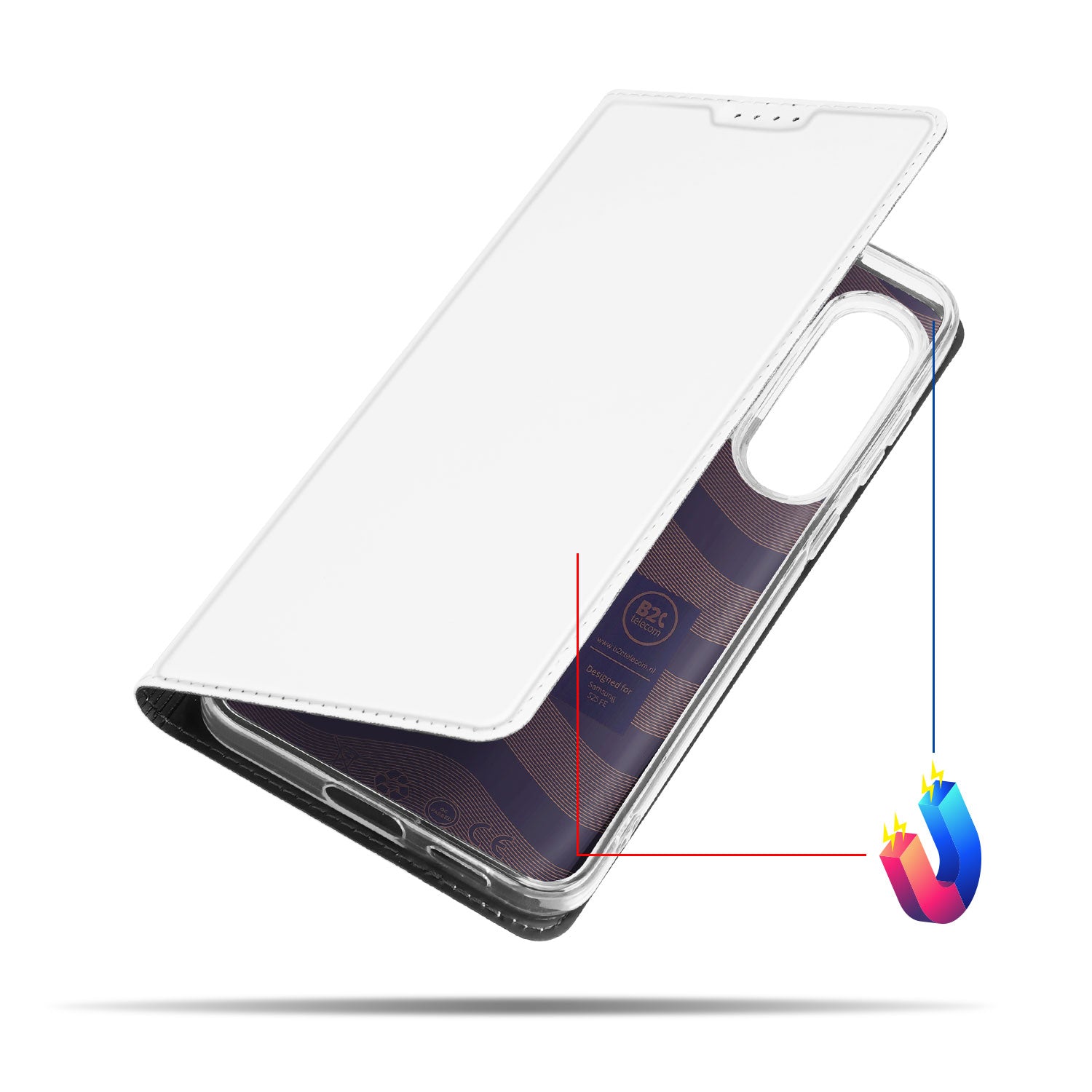Magneetsluiting detail van witte Samsung S25 FE stand case