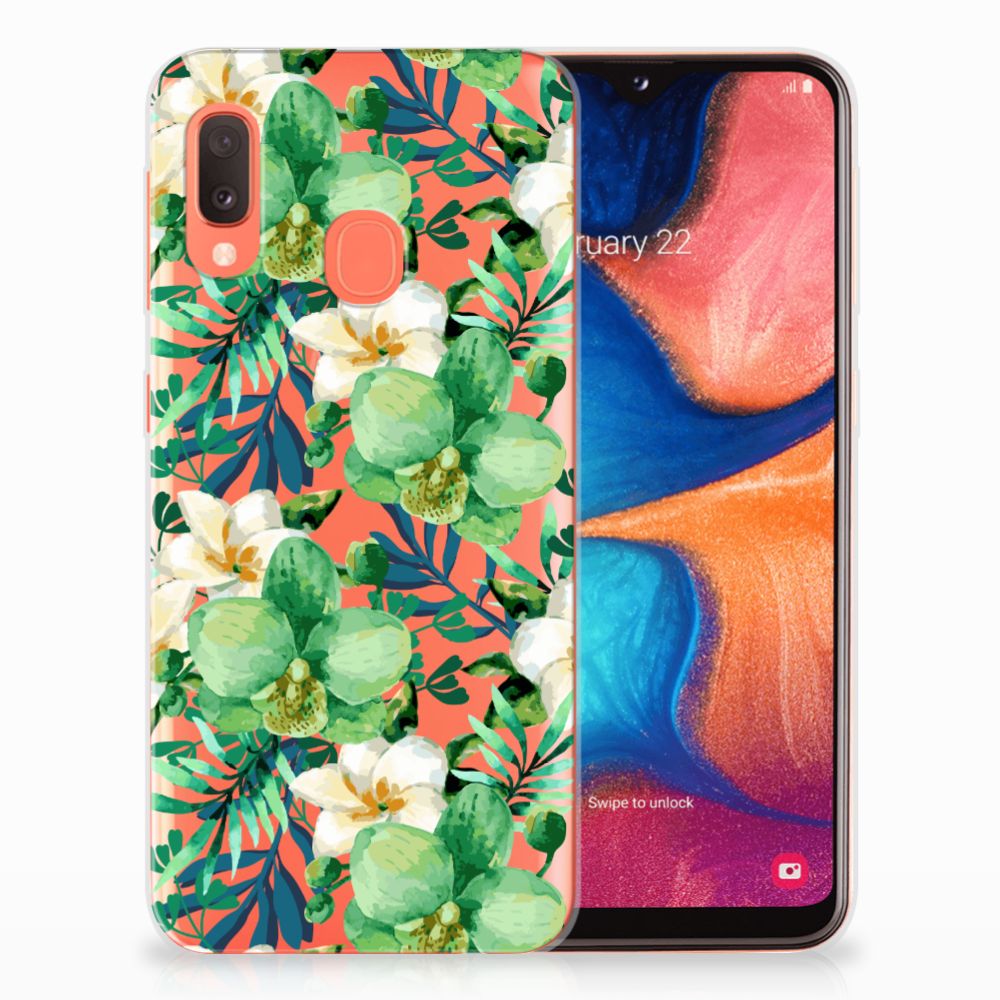 Samsung Galaxy A20e TPU Case Orchidee Groen design voorkant