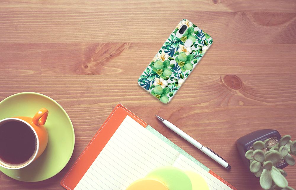 Samsung Galaxy A20e TPU Case Orchidee Groen bovenaanzicht bureau