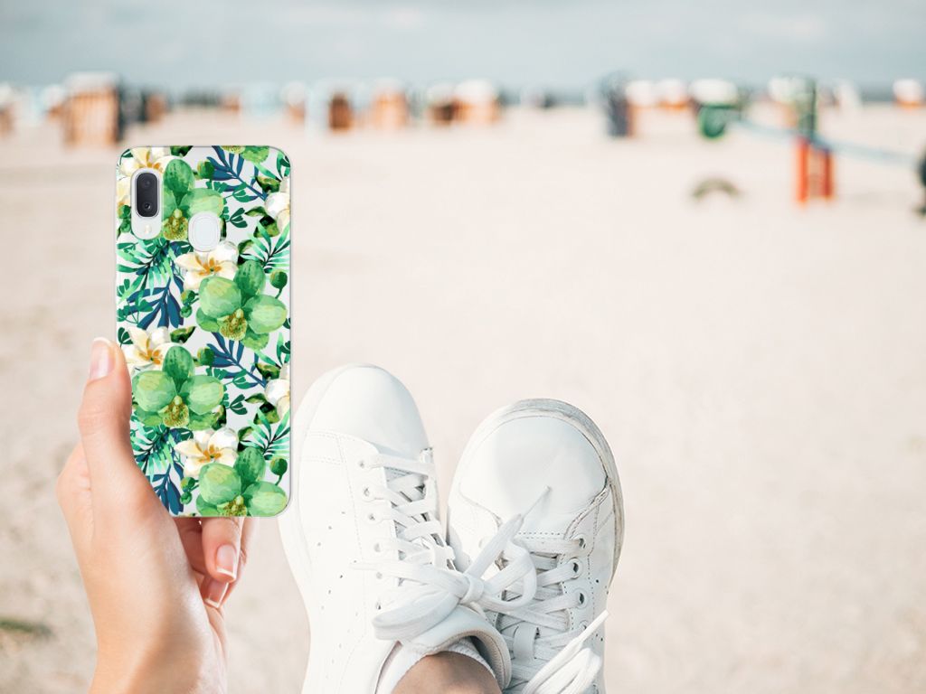 Samsung Galaxy A20e TPU Case Orchidee Groen telefoonhoesje strand hand voeten