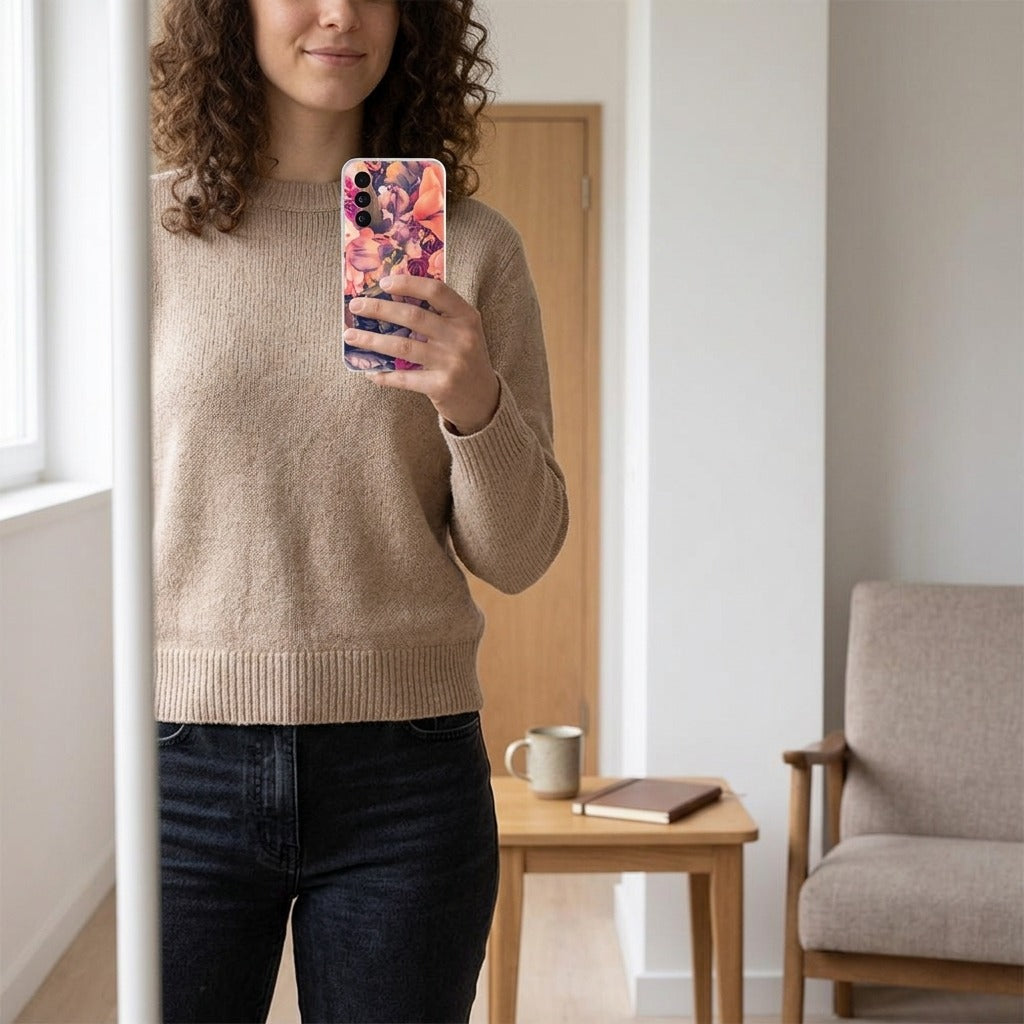 Samsung Galaxy A27 back cover hoesje Bosje Bloemen - lifestyle foto in huiselijke setting