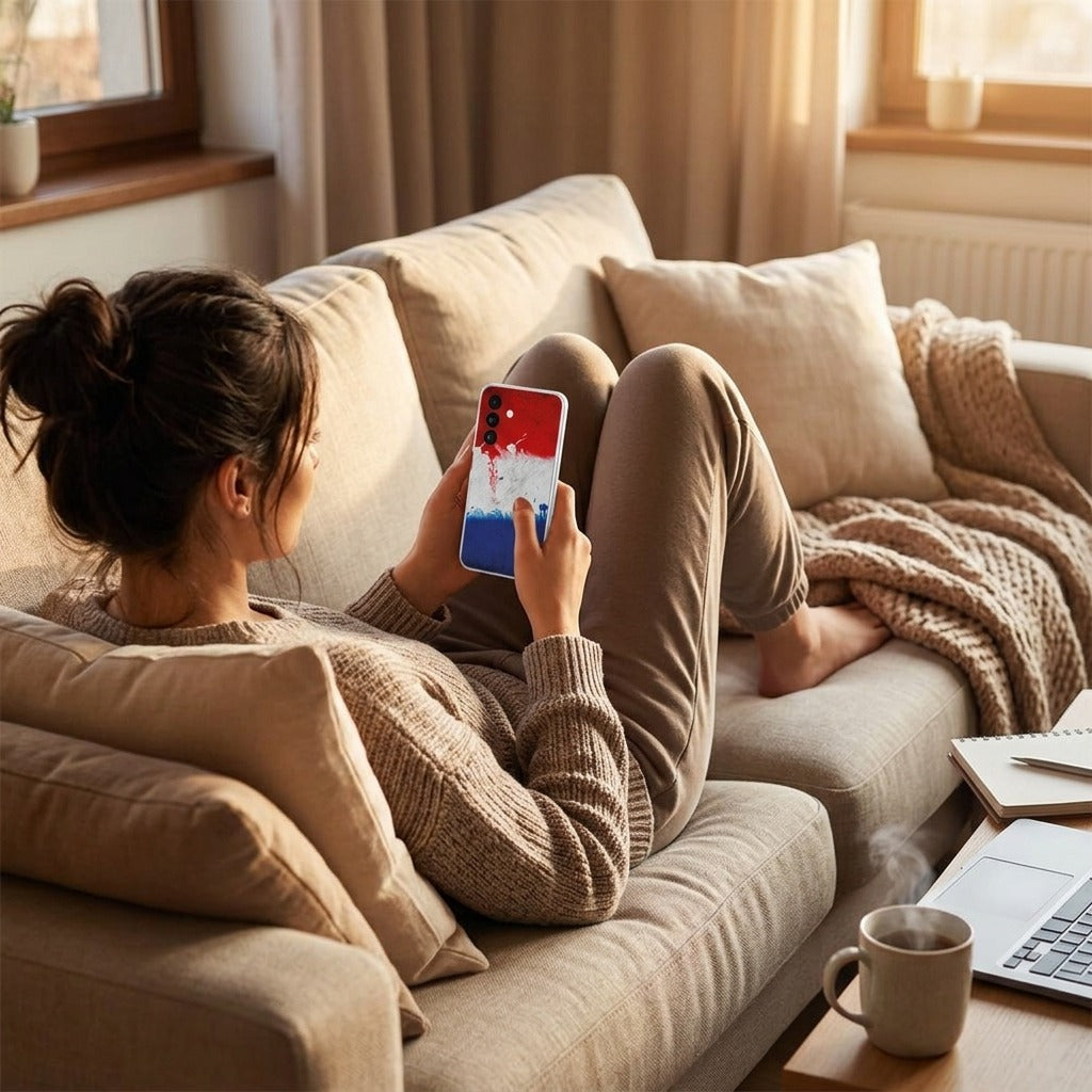 Back cover hoesje Samsung Galaxy A27 Nederland - lifestyle foto in huiselijke setting