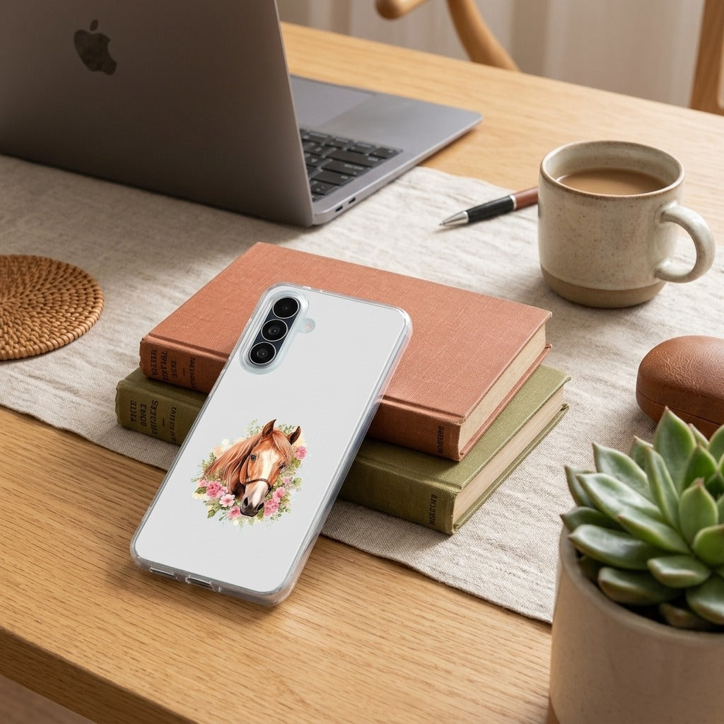 Back cover hoesje Samsung Galaxy A27 Paard - lifestyle foto in huiselijke setting