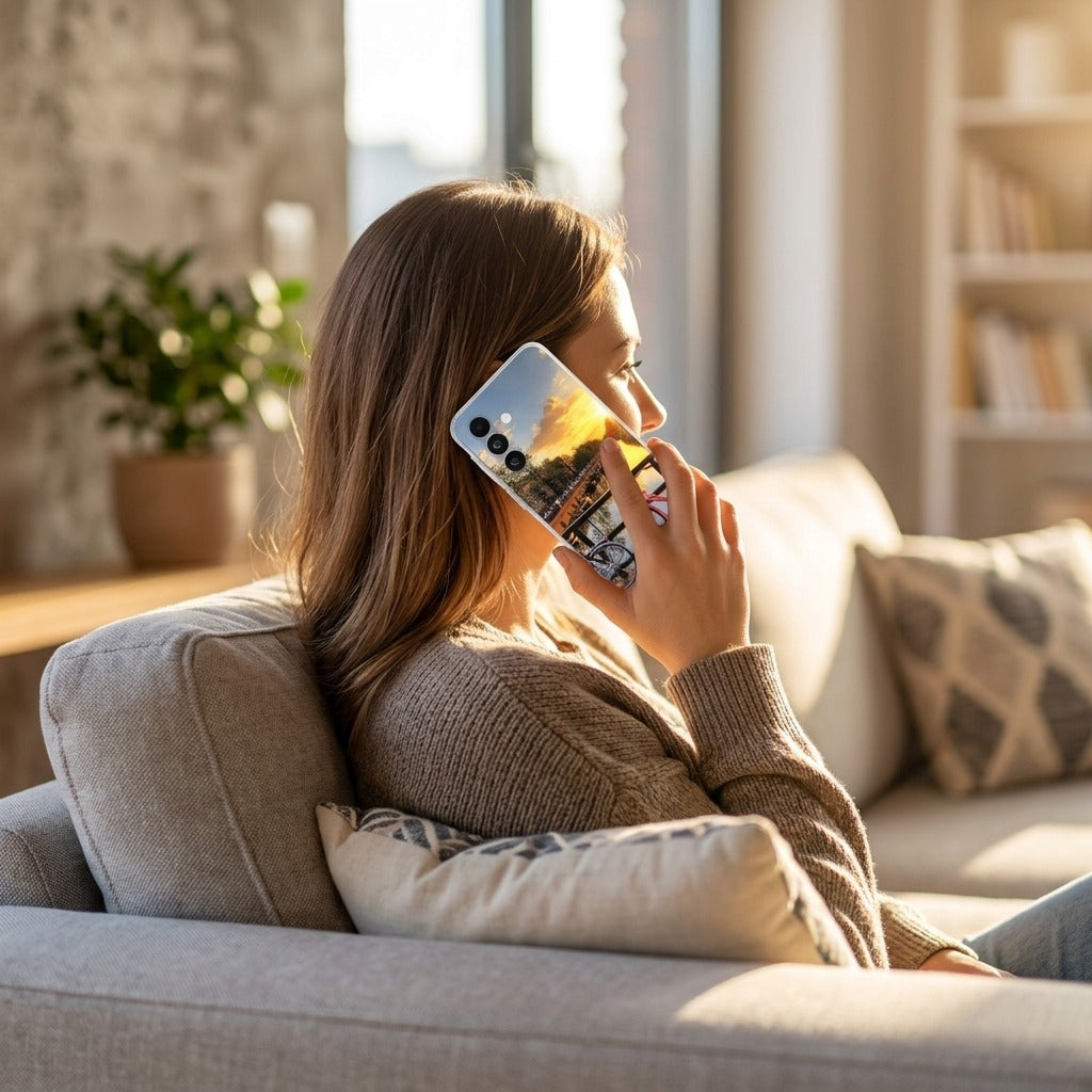 Samsung Galaxy A27 siliconen hoesje Amsterdamse Grachten - lifestyle foto in huiselijke setting