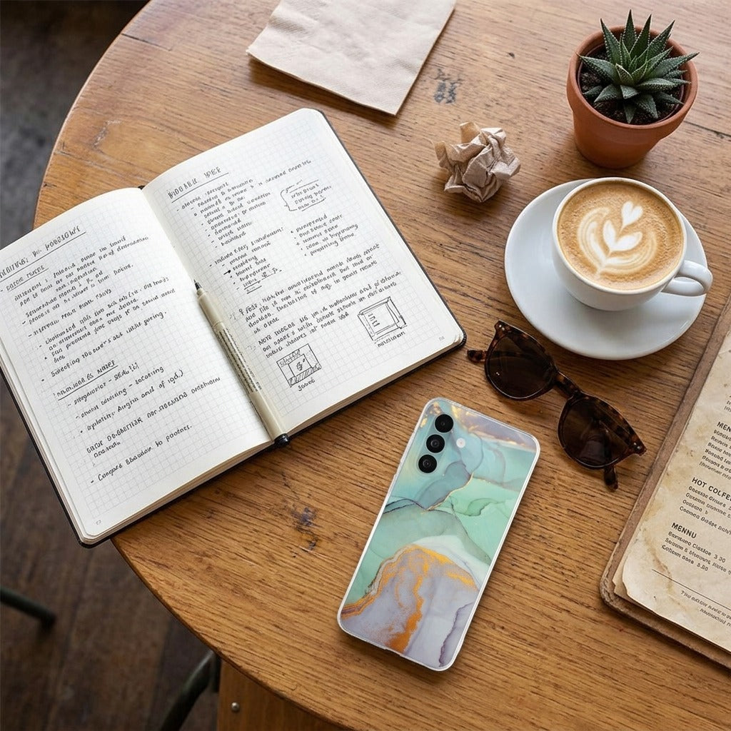 Siliconen hoesje Samsung Galaxy A27 Watercolor Mix - lifestyle foto in huiselijke setting
