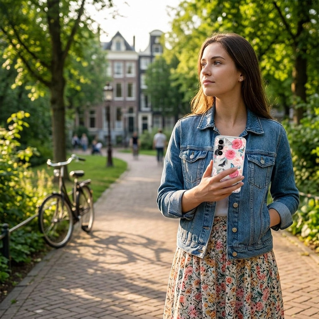 Softcase hoesje Samsung Galaxy A27 Butterfly Roses - lifestyle foto in huiselijke setting