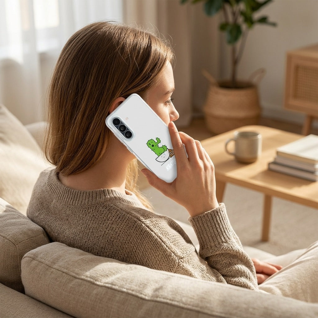 Samsung Galaxy A27 softcase hoesje Cactus Poo - lifestyle foto in huiselijke setting