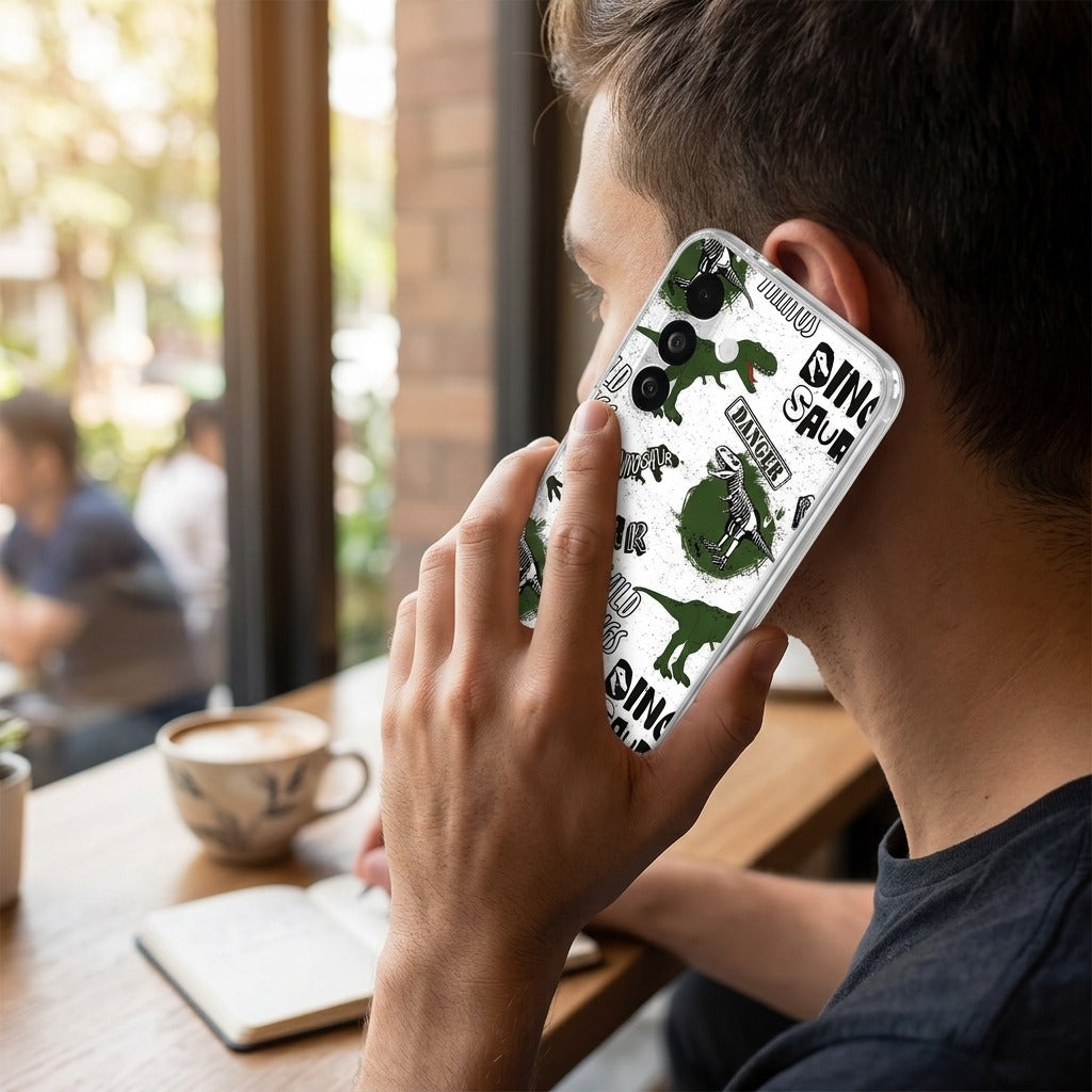 Softcase hoesje Samsung Galaxy A27 Dinosaurus - lifestyle foto in huiselijke setting