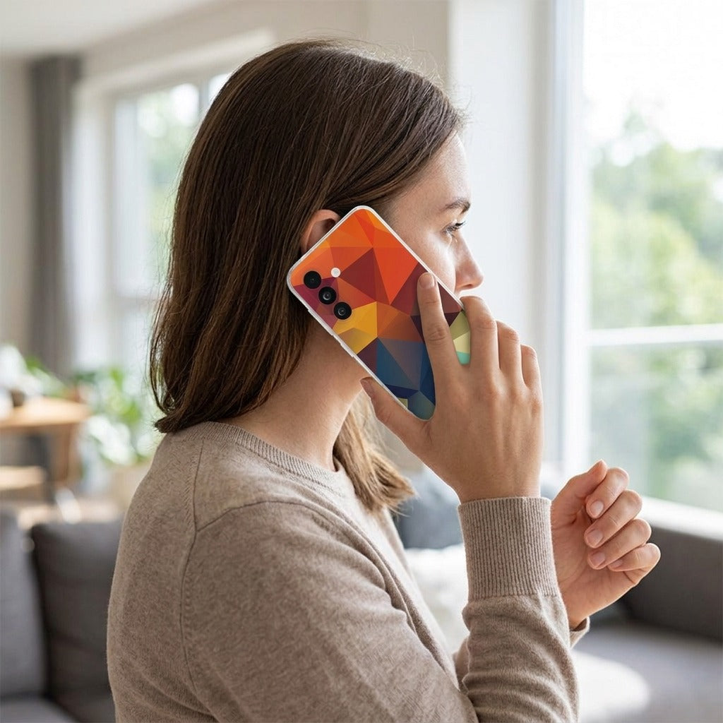 Softcase hoesje Samsung Galaxy A27 Polygon Color - lifestyle foto in huiselijke setting