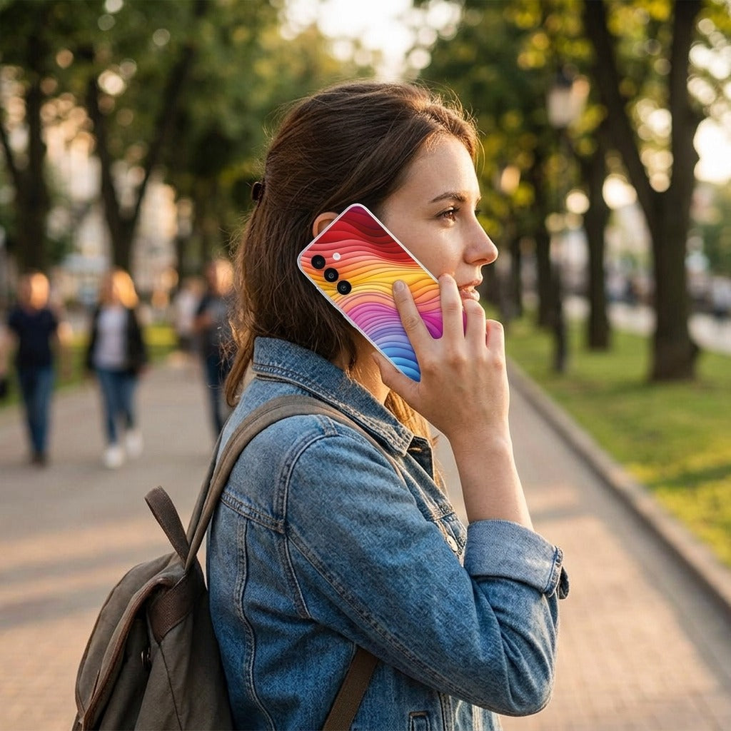 Samsung Galaxy A27 softcase hoesje Regenboog - lifestyle foto in huiselijke setting