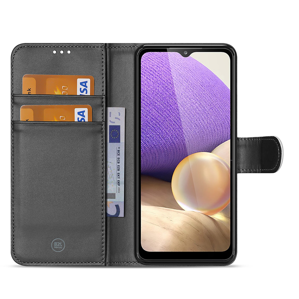 Open bookcase voor Galaxy A32 4G en A32 5G Enterprise Editie met pasjes, briefgeld en de telefoon in de houder