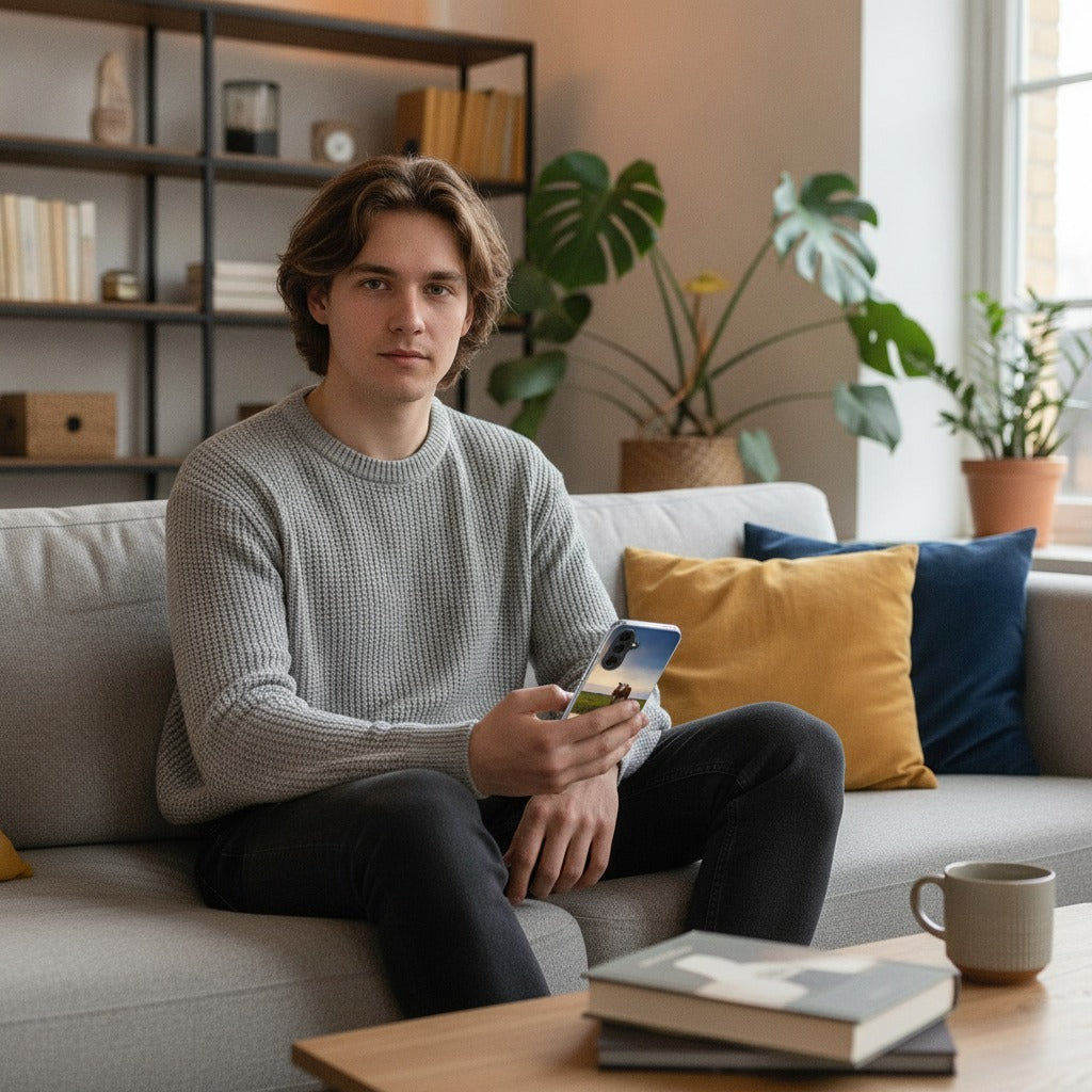 Samsung Galaxy A37 TPU Hoesje Koe - lifestyle foto in huiselijke setting