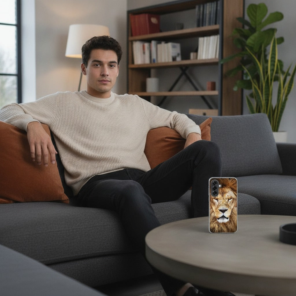 Samsung Galaxy A37 TPU Hoesje Leeuw - lifestyle foto in huiselijke setting