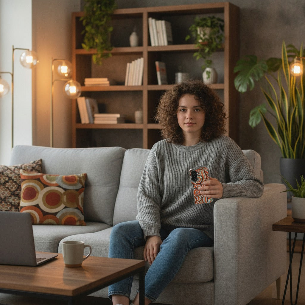 Samsung Galaxy A37 TPU Hoesje Retro - lifestyle foto in huiselijke setting