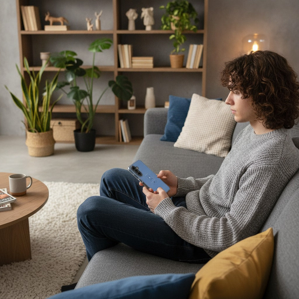 Samsung Galaxy A37 TPU Hoesje Baby Rhino - lifestyle foto in huiselijke setting