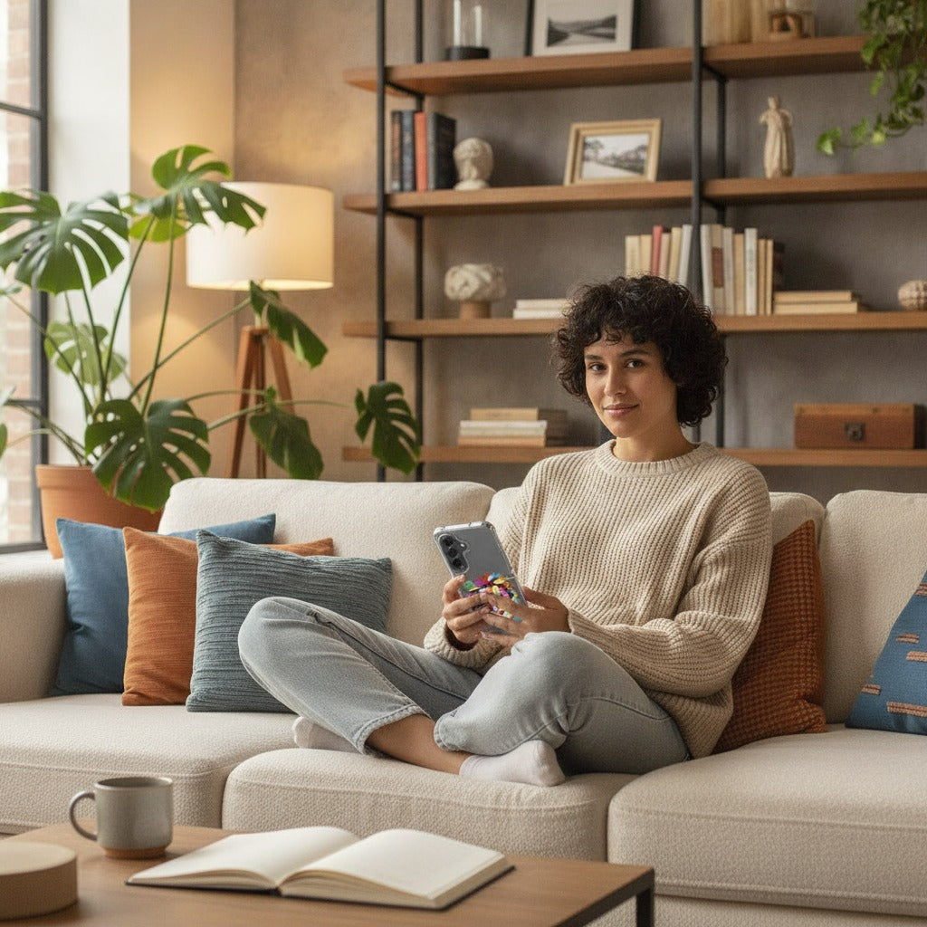 Samsung Galaxy A37 TPU Hoesje Lion Color - lifestyle foto in huiselijke setting