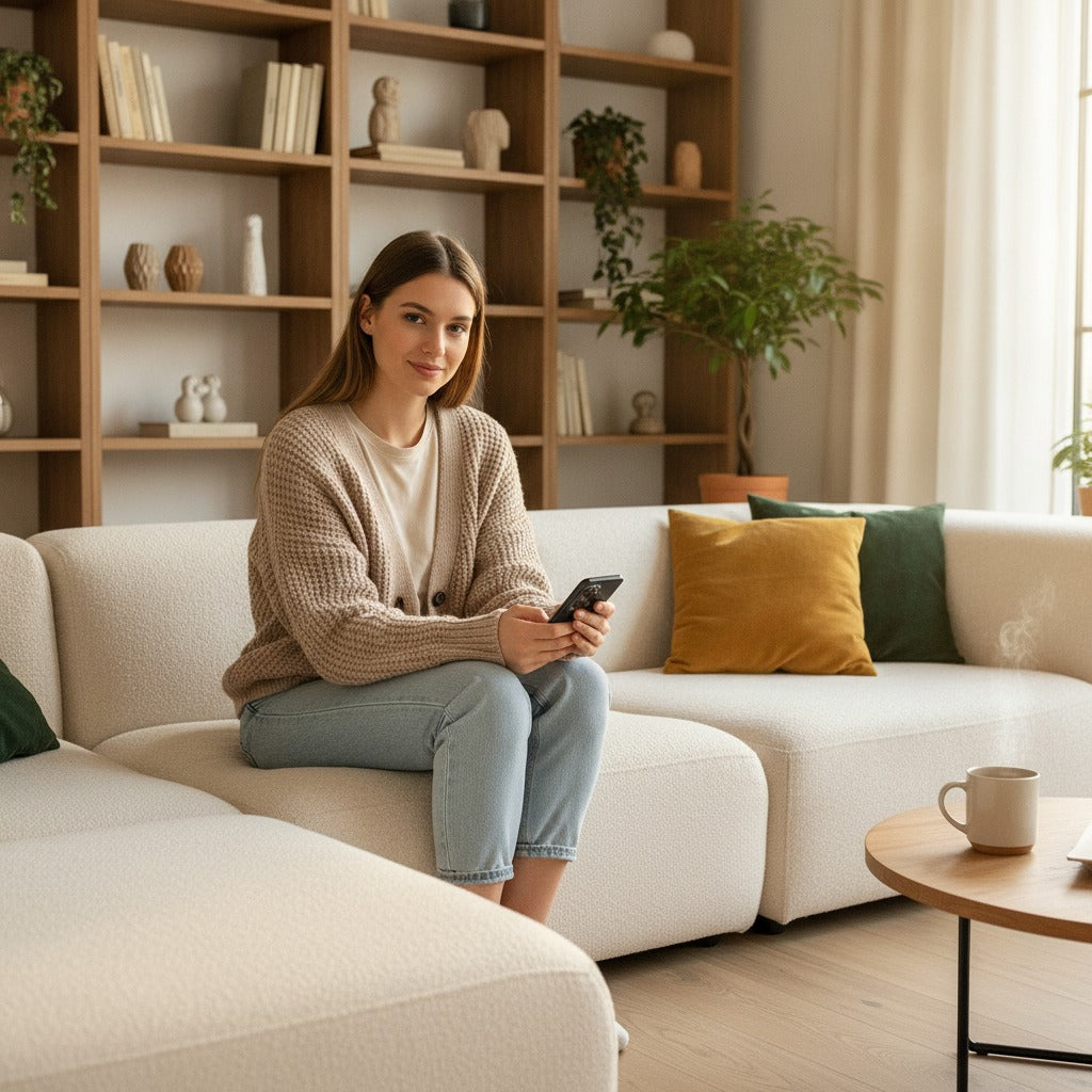 Samsung Galaxy A37 TPU Hoesje Steigerhout - lifestyle foto in huiselijke setting