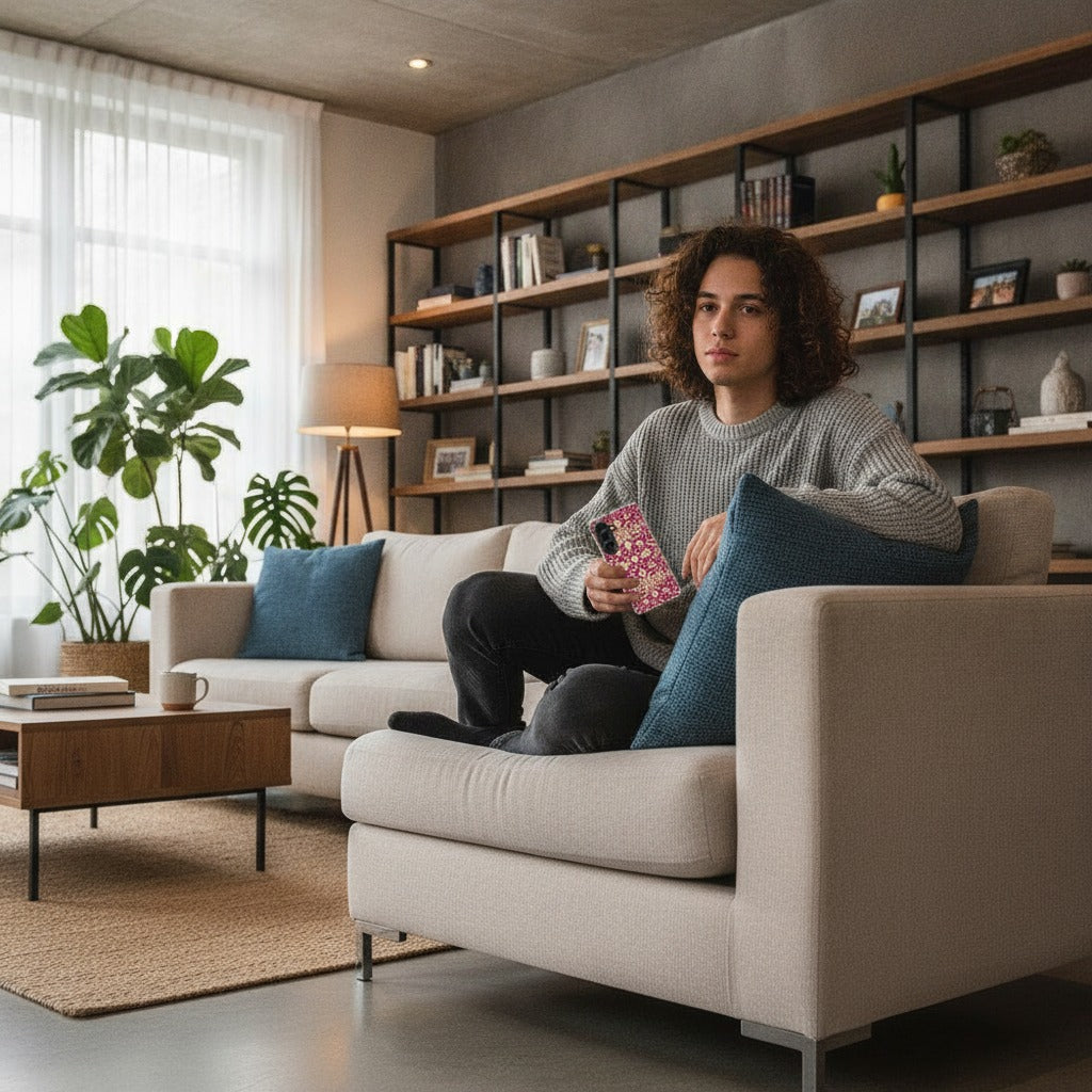 Samsung Galaxy A37 TPU Hoesje Barok Pink - lifestyle foto in huiselijke setting