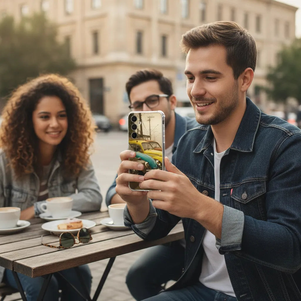 Samsung Galaxy A56 Custom Telefoonhoesje retro autos design voorkant | Productafbeelding 3