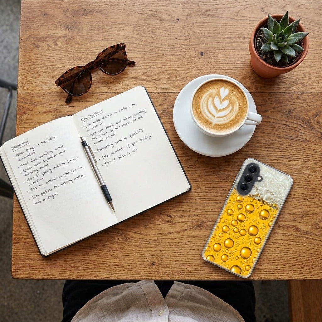 Samsung Galaxy A57 TPU Hoesje Bier - lifestyle foto in huiselijke setting