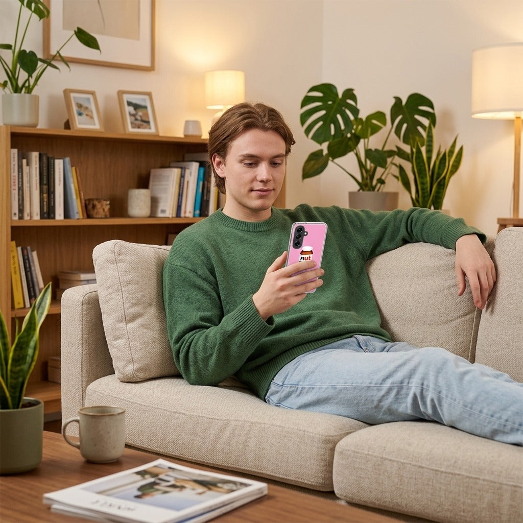 Samsung Galaxy A57 TPU Hoesje Nut Boyfriend - lifestyle foto in huiselijke setting