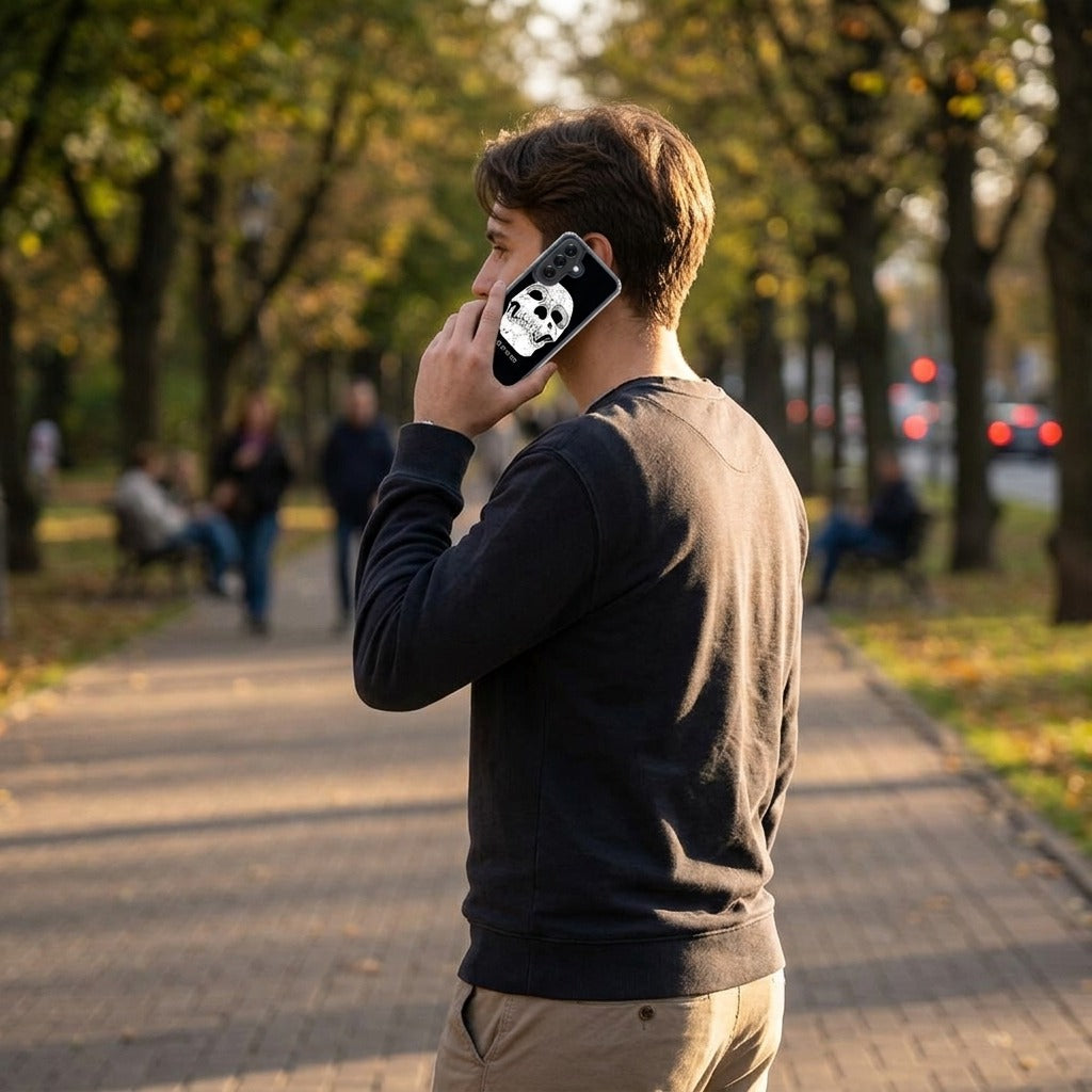 Samsung Galaxy A57 TPU Hoesje Skull Eyes - lifestyle foto in huiselijke setting