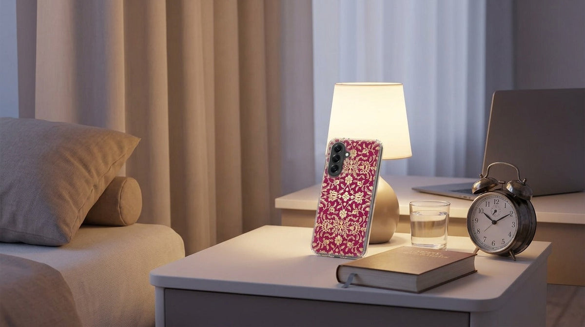 Samsung Galaxy A57 TPU Hoesje Barok Pink - lifestyle foto in huiselijke setting