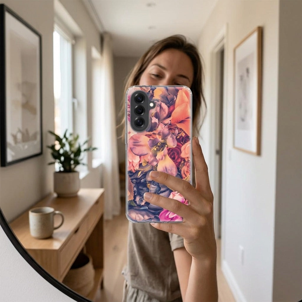 Samsung Galaxy A57 TPU Hoesje Bosje Bloemen - lifestyle foto in huiselijke setting