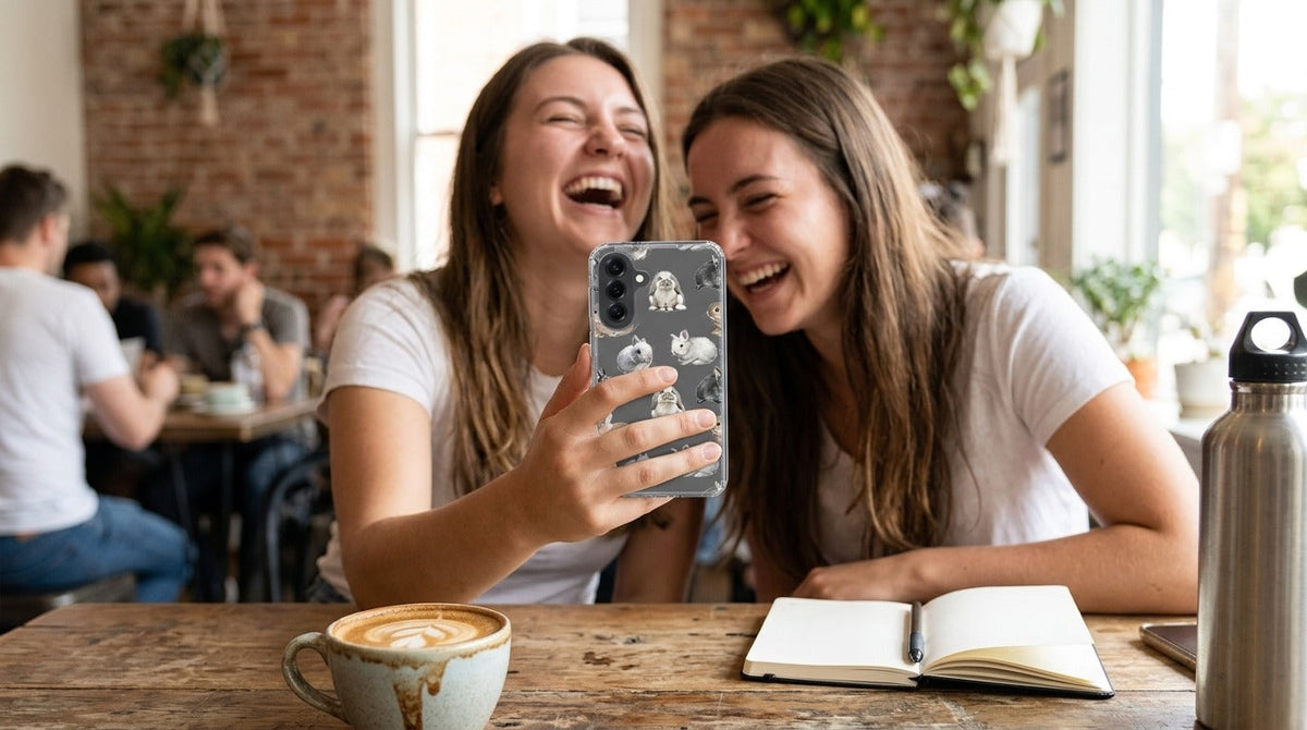 Samsung Galaxy A57 TPU Hoesje Konijntjes - lifestyle foto in huiselijke setting