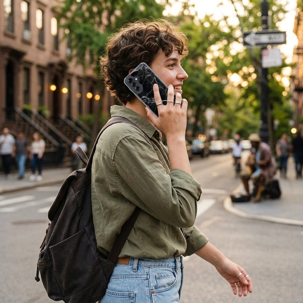 Samsung Galaxy A57 TPU Hoesje Marmer Zwart - lifestyle foto in huiselijke setting