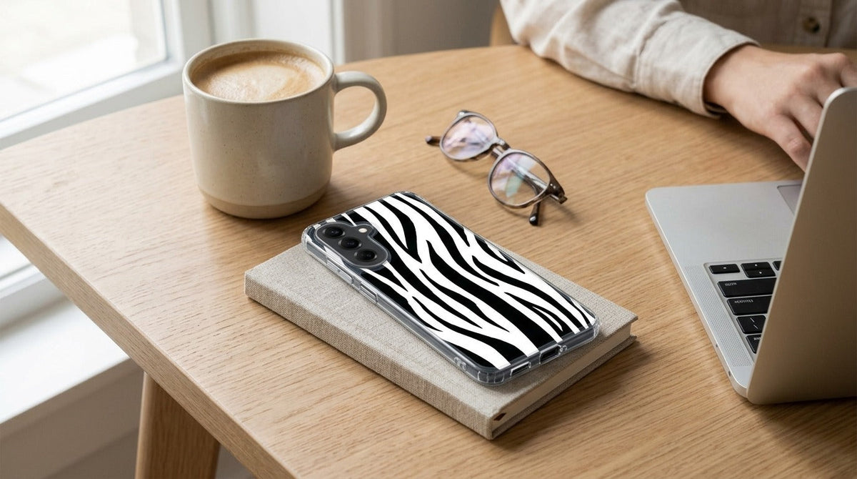 Samsung Galaxy A57 TPU Hoesje Zebra - lifestyle foto in huiselijke setting