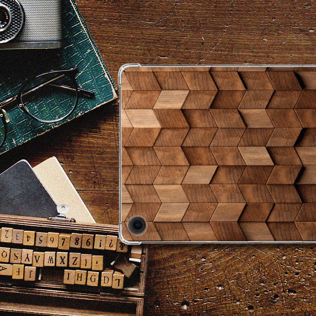 Samsung Galaxy Tab A9 Plus Silicone Tablet Hoes Wooden Cubes bovenaanzicht