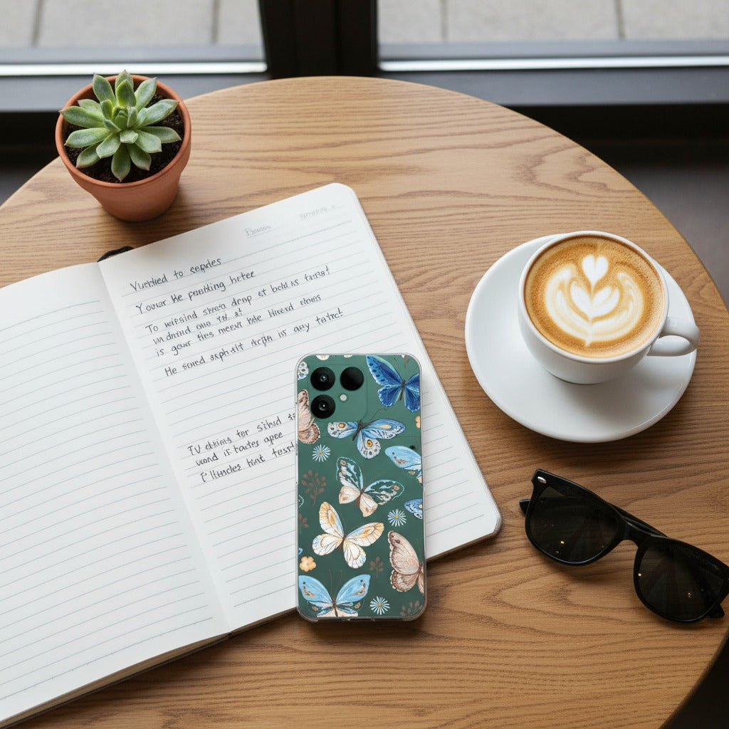 Fairphone 6 Vlinder Hoesje | Siliconen Case - lifestyle foto in huiselijke setting