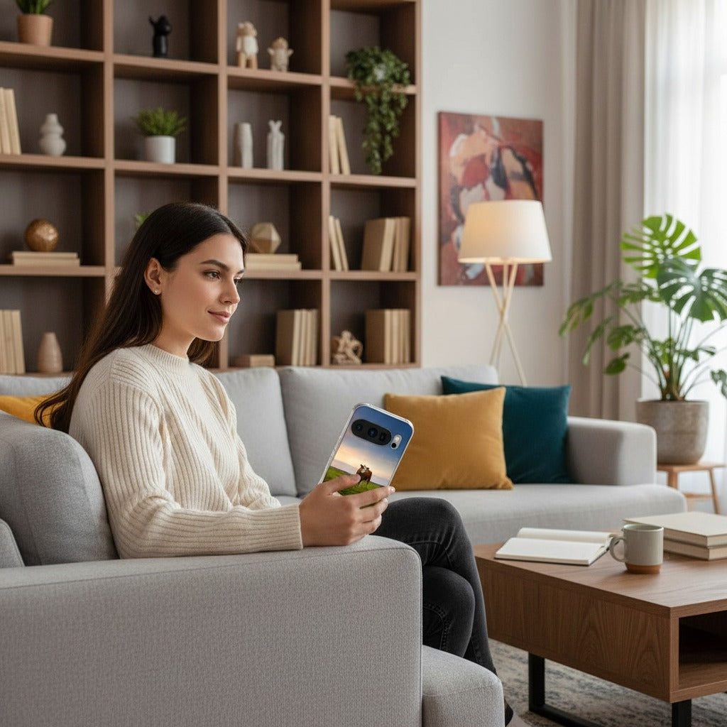 Google Pixel 10 / 10 Pro TPU hoesje Koe - lifestyle foto in huiselijke setting