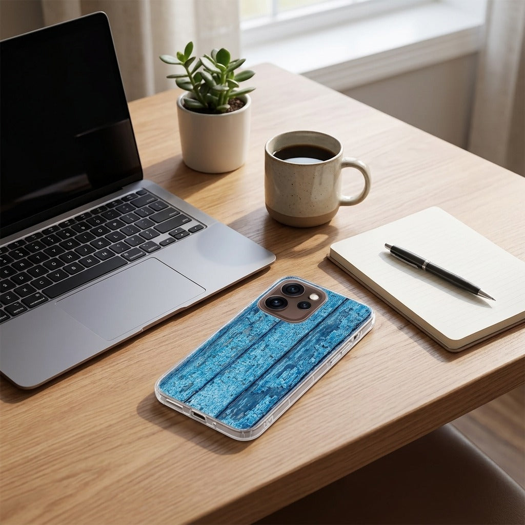 Siliconen hoesje OPPO Reno15 Pro Wood Blue - lifestyle foto
