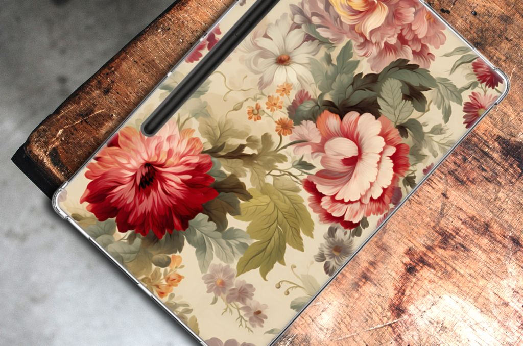 Samsung Galaxy Tab S9 Plus Siliconen Hoesje voor Samsung Galaxy Tab S9 Plus Bloemen bovenaanzicht