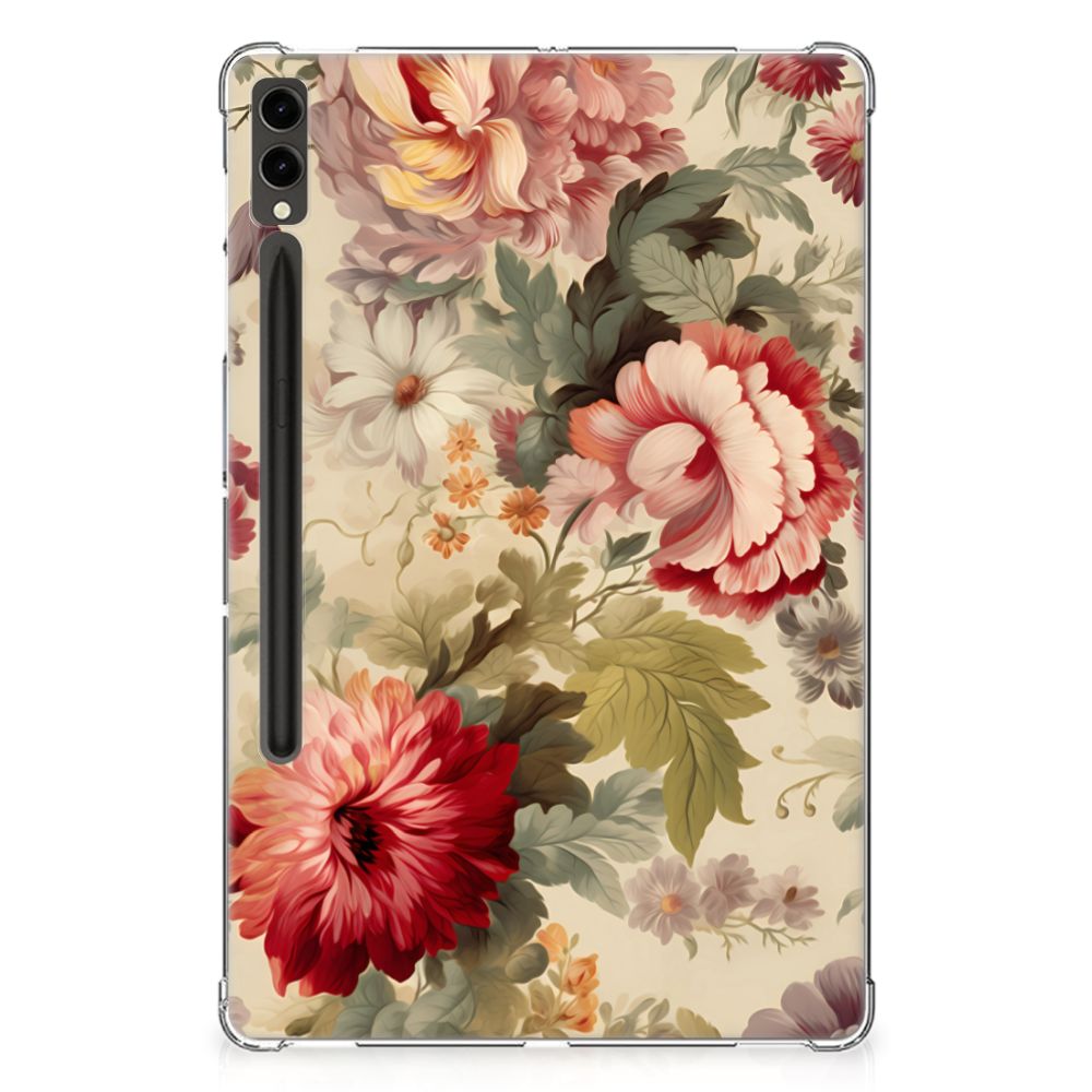 Samsung Galaxy Tab S9 Plus Siliconen Hoesje voor Samsung Galaxy Tab S9 Plus Bloemen achterkant