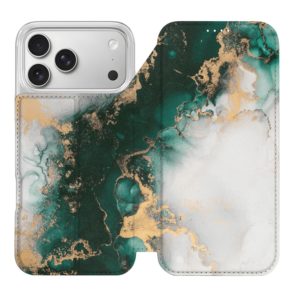 Telefoonhoesje Apple iPhone 18 Pro Max Marmer Groen Book Case groene marmer design aanzicht