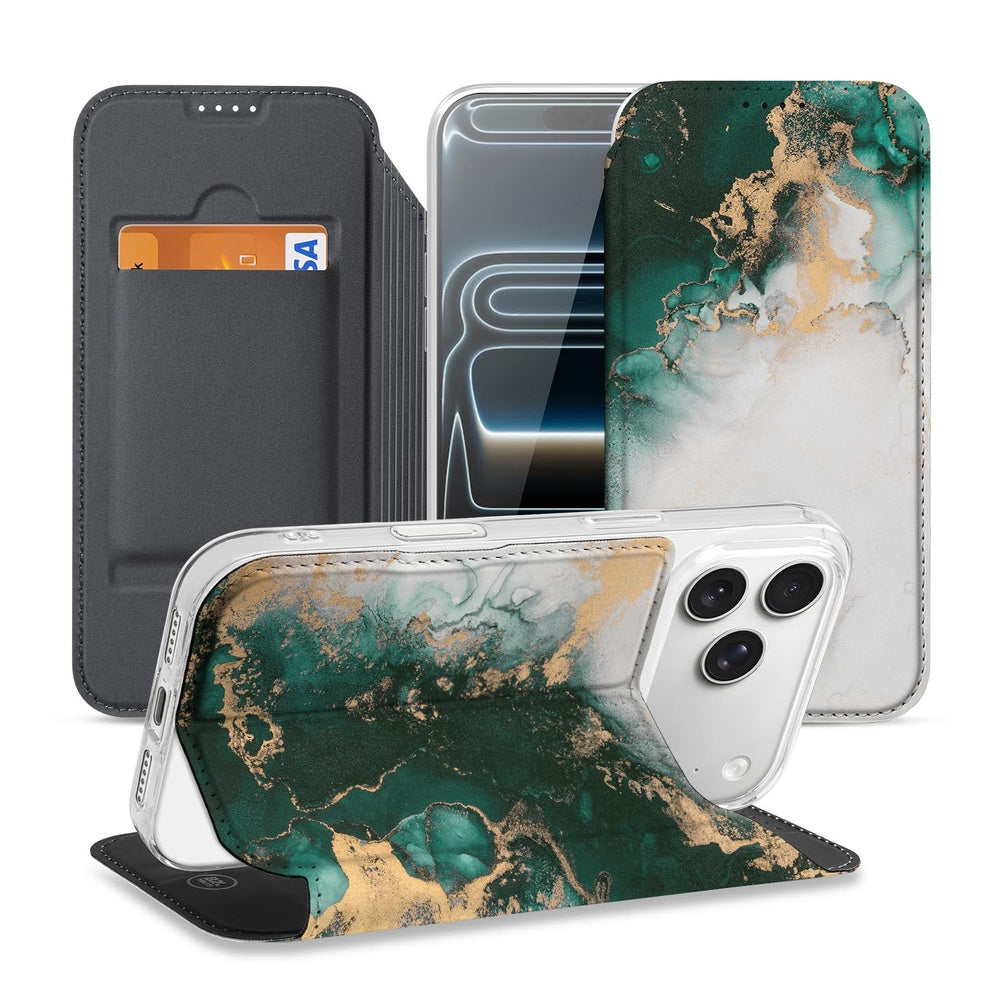 Telefoonhoesje Apple iPhone 18 Pro Max Marmer Groen Book Case vooraanzicht