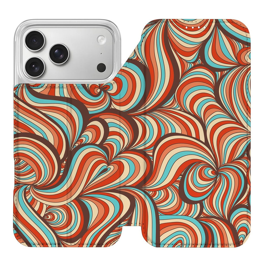 Book Case Apple iPhone 18 Pro Max Retro retro design kleurrijk golvend patroon aanzicht