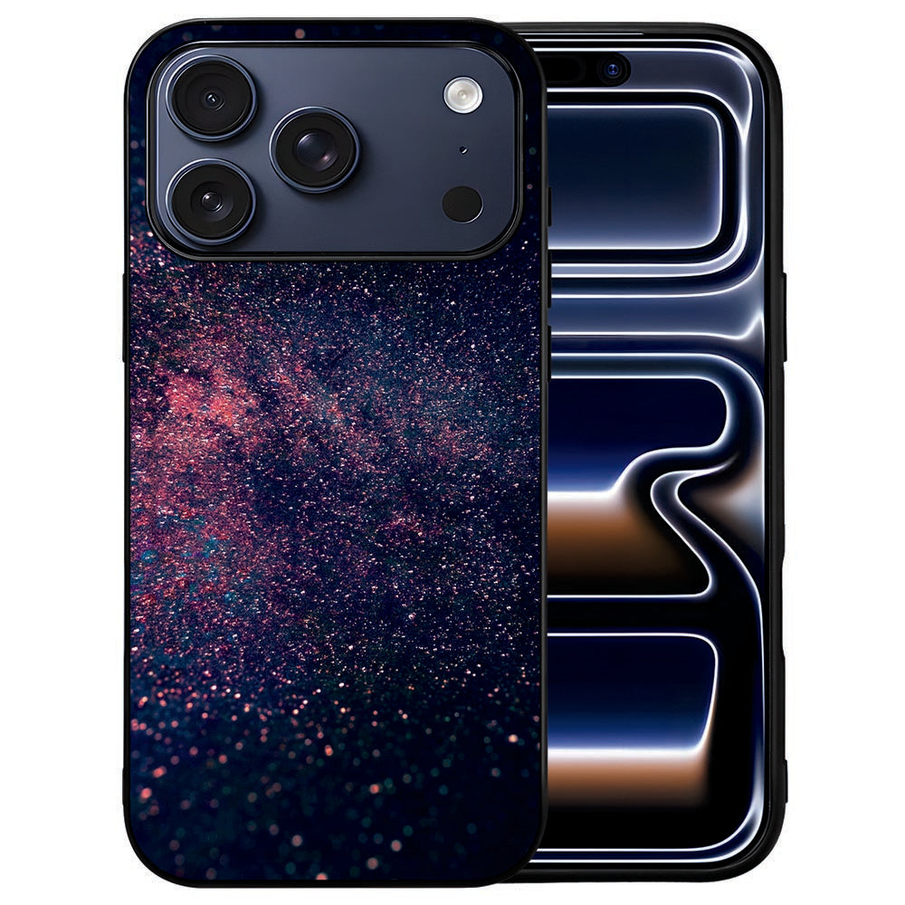 Stars iPhone 18 Pro hoesje met paars-zwart sterrenpatroon op de kunstleren achterkant