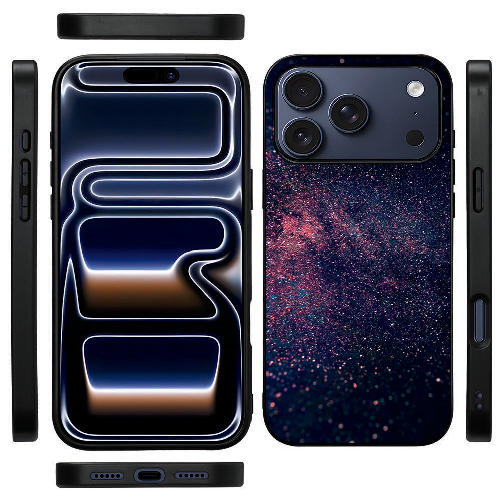 Zijkant van het Stars hoesje voor iPhone 18 Pro Max met zwarte TPU-rand en knopuitsparingen