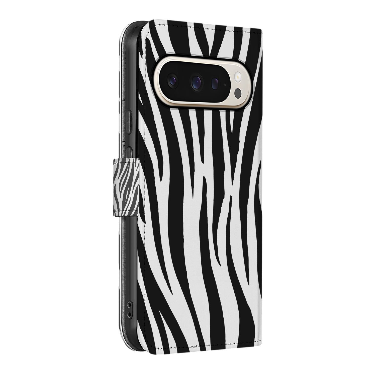 Google Pixel 10 Pro Elegant Zebra Design Bookcase Hoesje zijaanzicht