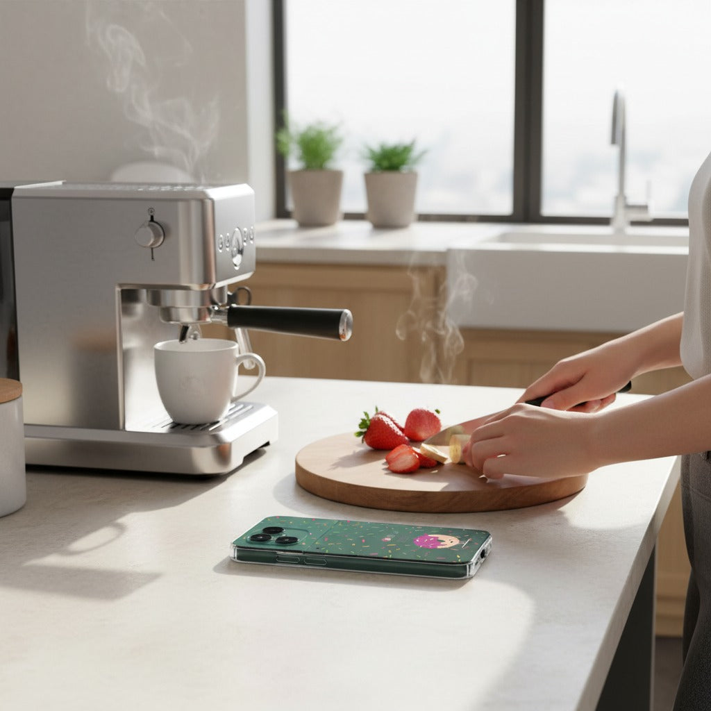 Fairphone 6 Hoesje Donut Roze (TPU) - lifestyle foto in huiselijke setting