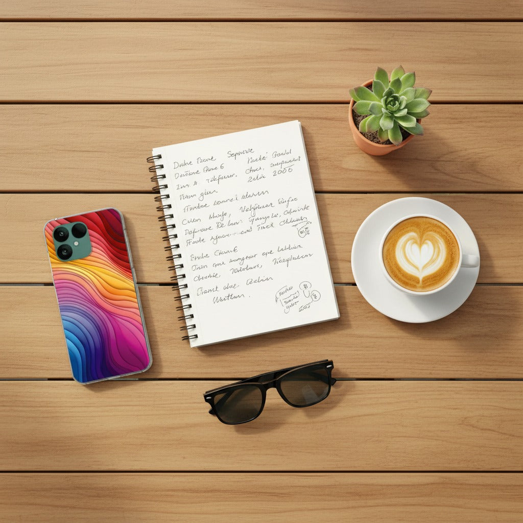 Regenboog Fairphone 6 Hoesje – TPU Softcase - lifestyle foto in huiselijke setting