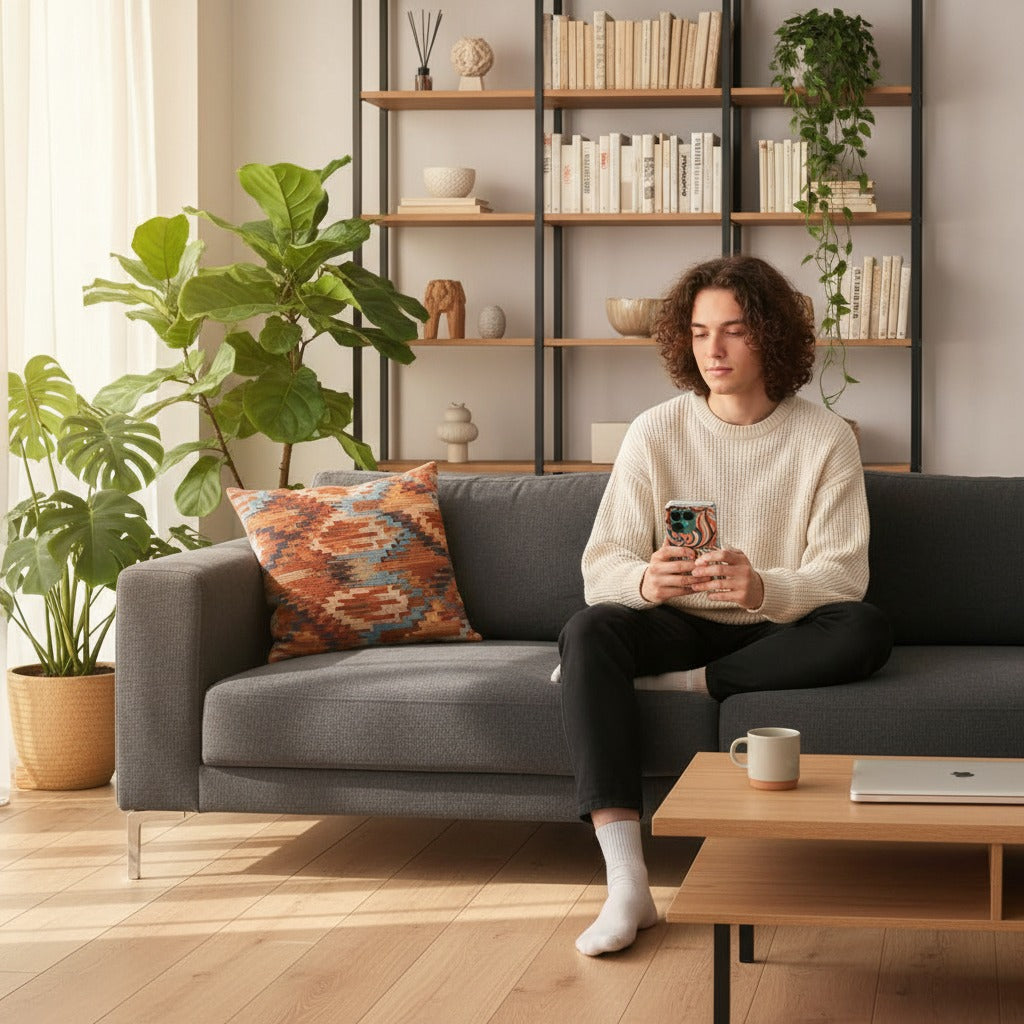 Fairphone 6 Hoesje Retro (TPU) - lifestyle foto in huiselijke setting