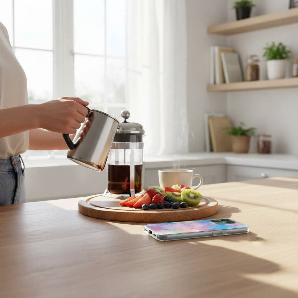 Fairphone 6 Hoesje Watercolor Light (TPU) - lifestyle foto in huiselijke setting