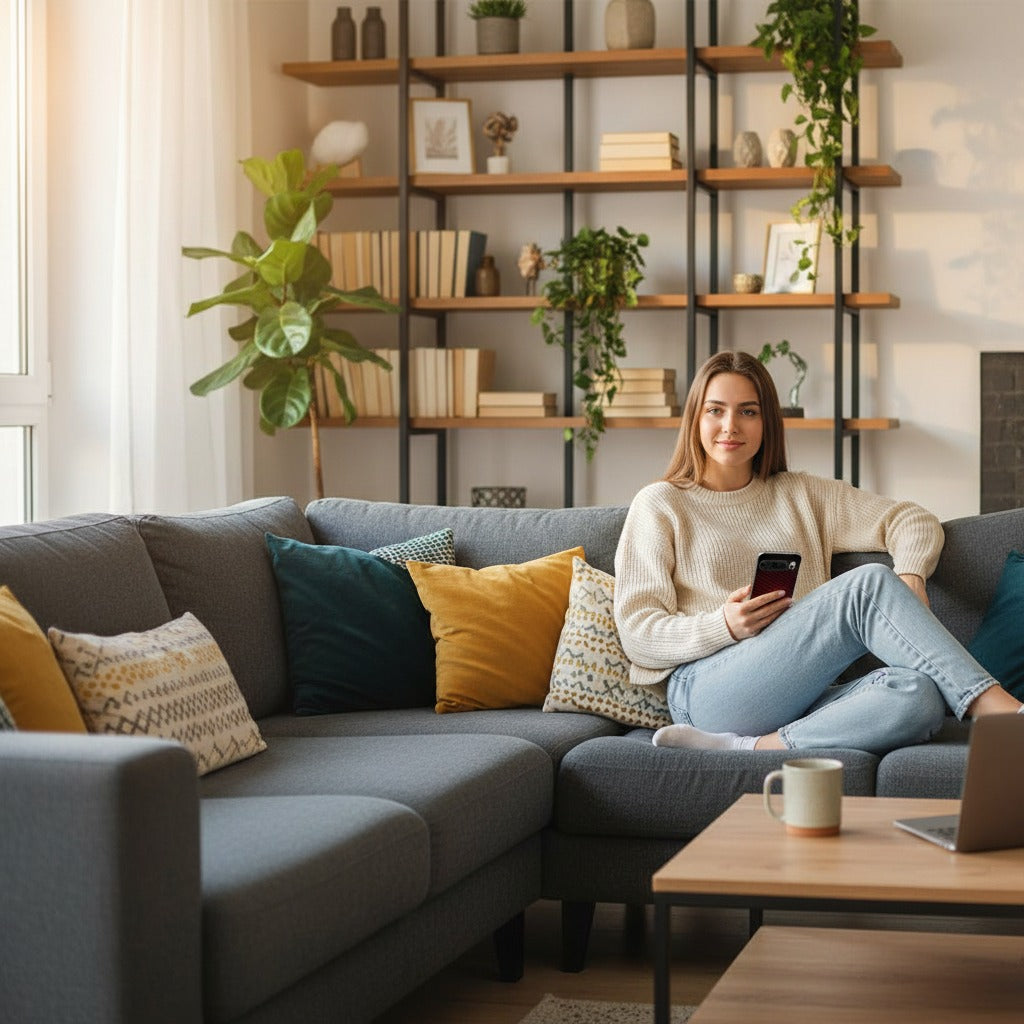 Google Pixel 10 / 10 Pro TPU hoesje Geruit Rood - lifestyle foto in huiselijke setting